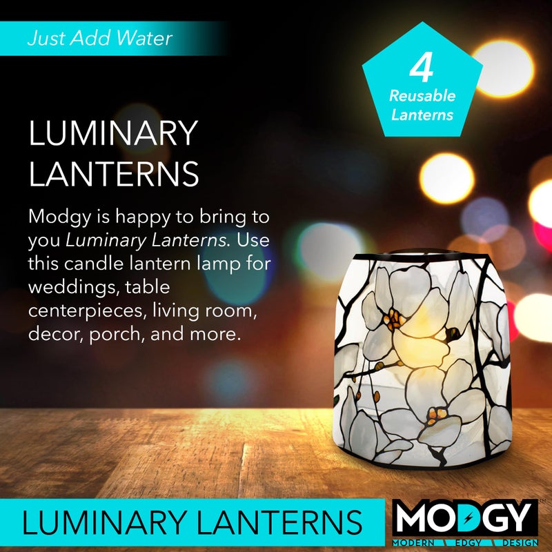 MODGY Luminary Lanterns 4-Pack - Floating LED Candles with Batteries Included - Luminaries are Great for Weddings, Parties, Patios & Celebrations of All Kinds (Louis C. Tiffany Magnolia Window) - Image 2